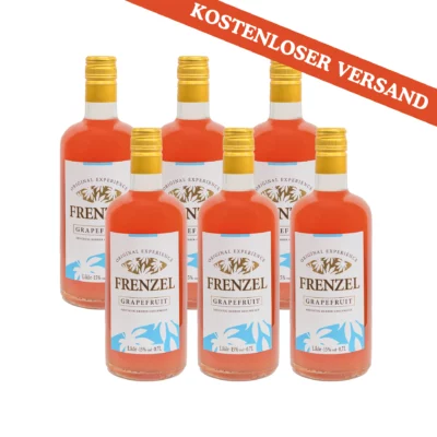 Sechs Flaschen Likör FRENZEL Grapefruit 0,7l mit kostenlosem Versand – fruchtig-herber Premium-Aperitif Großpackung aus echten Destillaten ohne Zusätze